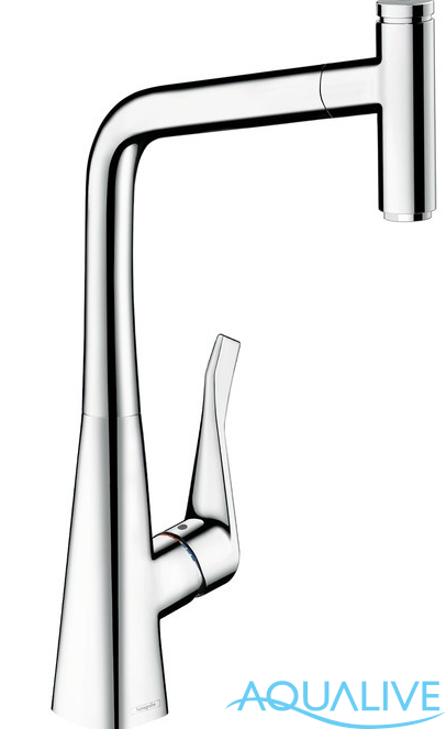 Hansgrohe Metris Select 320 Смеситель для кухонной мойки с выдвижным изливом (сталь)